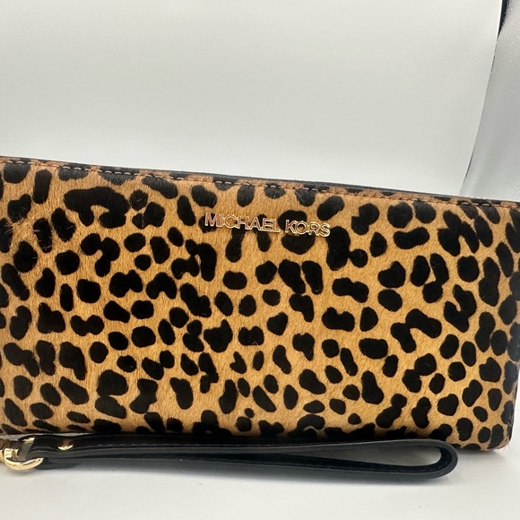 Michael Kors jet set Large Continental wallet wristlet Calf Hair Blackk Multi - Picture 7 of 9